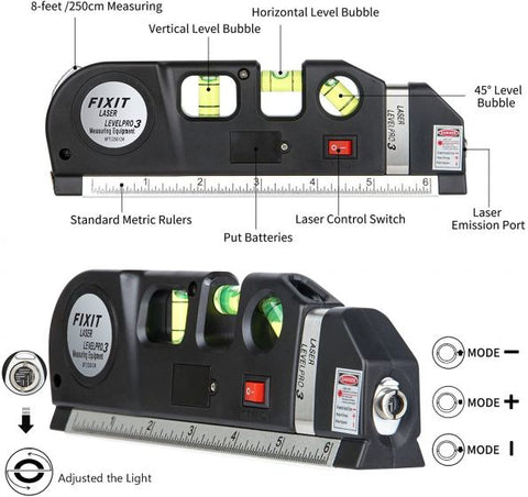 Multi-purpose Laser Level Line Laser Measurement + Standard Ruler with 8 Foot Tape Measure
