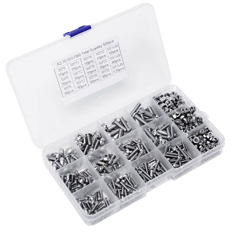 500pc M3 M4 M5 304 Stainless Steel Hex Socket Button Head Bolts Screws Nuts Kit