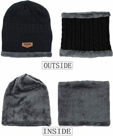 Winter Knitted Hat Men Fur Women Neck Warm Chunky Beanie Fleece Ski Cap