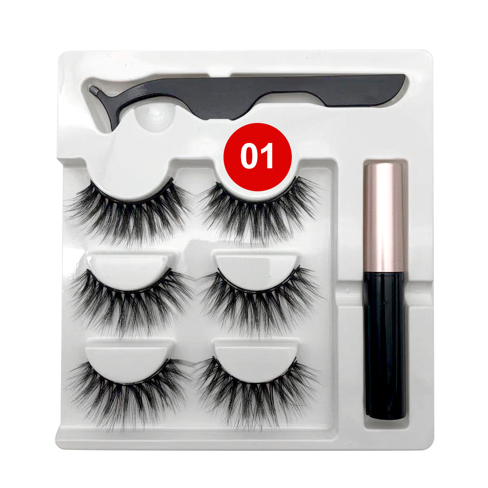 Natural Magnetic False Eyelashes Eye Lashes Extension Liquid Eyeliner Tweezer