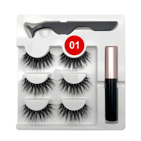 Natural Magnetic False Eyelashes Eye Lashes Extension Liquid Eyeliner Tweezer