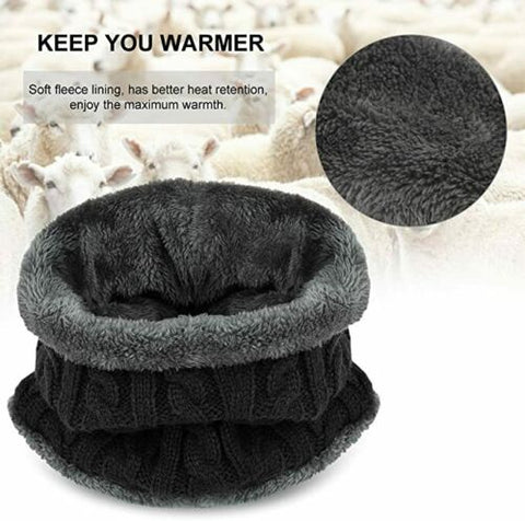Winter Knitted Hat Men Fur Women Neck Warm Chunky Beanie Fleece Ski Cap
