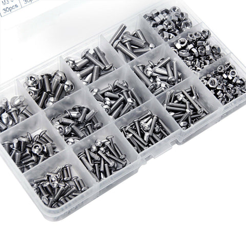 500pc M3 M4 M5 304 Stainless Steel Hex Socket Button Head Bolts Screws Nuts Kit