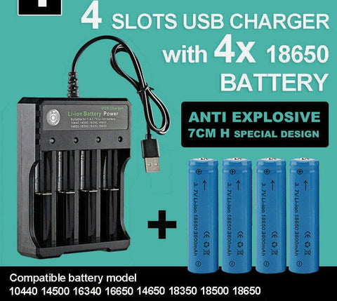 4x 3.7V 3600mAh Li-ion Rechargeable Battery + USB Smart Charger Indicator