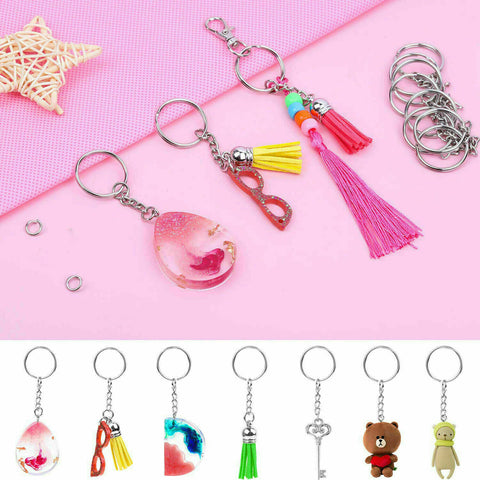Bulk Split Metal Key Rings Keying Blanks With Link Chains For Craft DIY