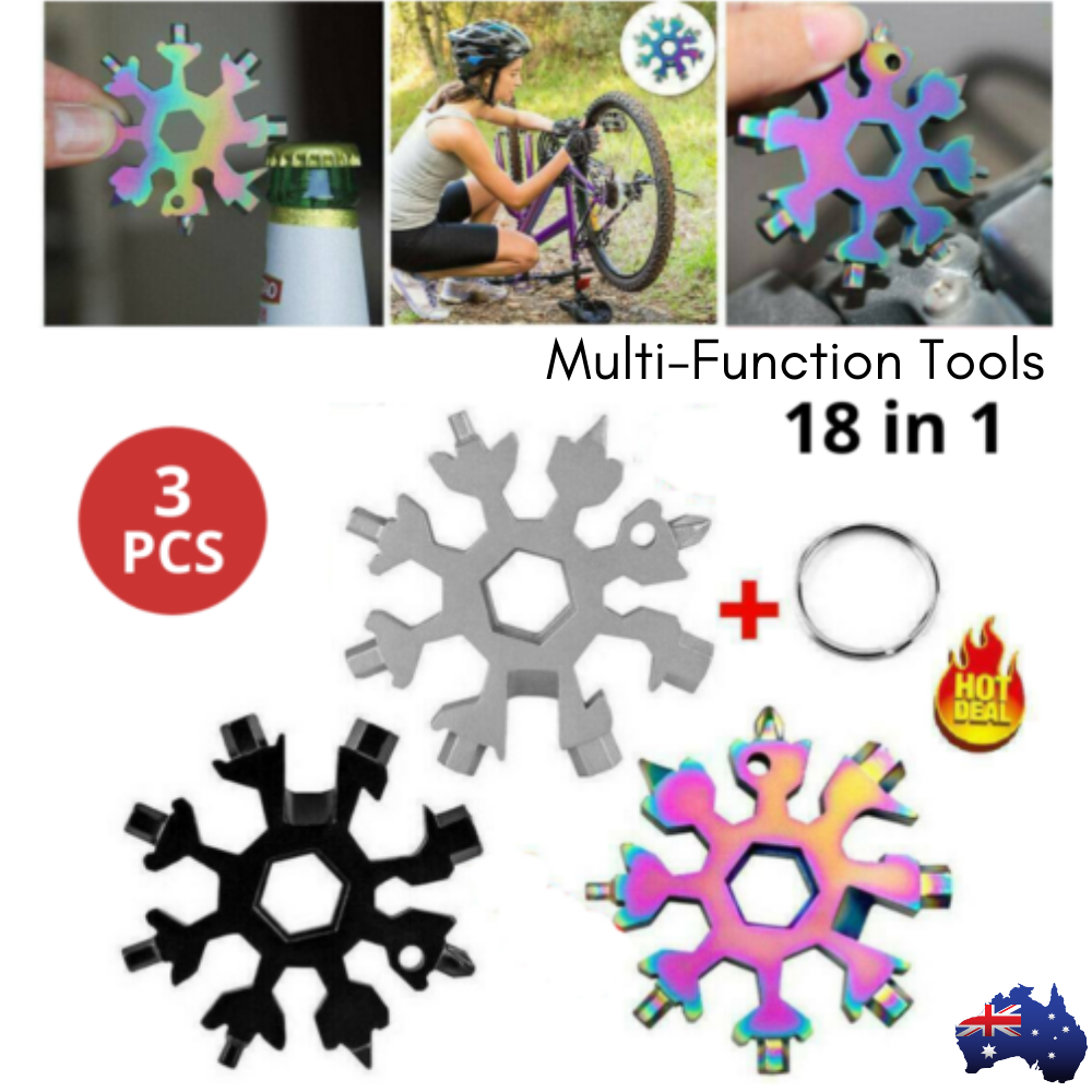3Pcs 18 in 1 Stainless Multi-tool Snowflake Keychain