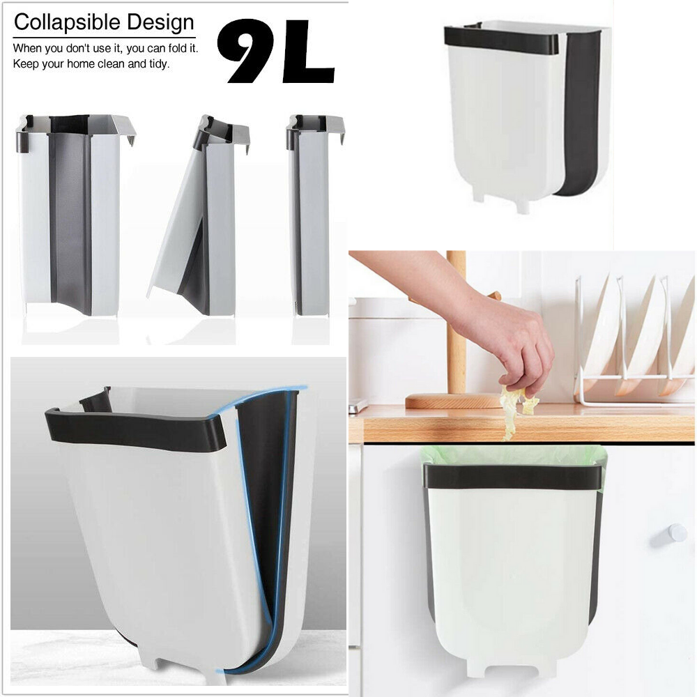 9L Hanging Bin Wall Mounted Folding Waste Bin Kitchen Dining Cabinet Trash Can