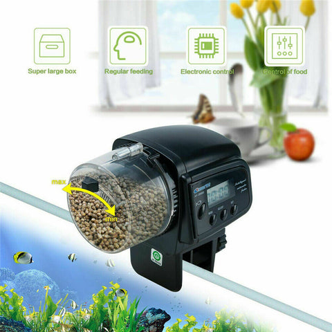 Automatic Digital Fish Feeder Holiday Timer Auto Pet Feeding Pond Tank Dispense