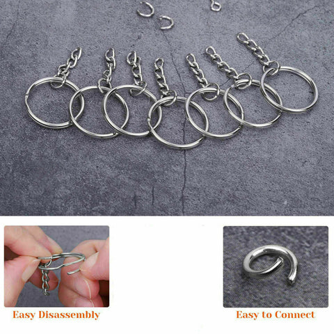 Bulk Split Metal Key Rings Keying Blanks With Link Chains For Craft DIY