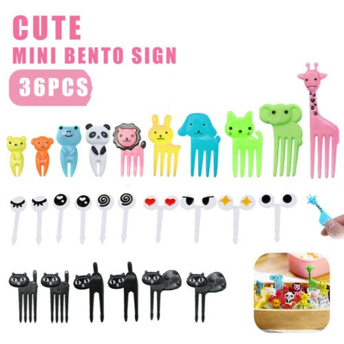 36Pcs Cute Mini Animal Food Fruit Picks Forks Lunch Box Decor Kids Tool