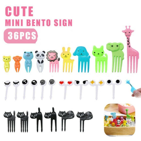 36Pcs Cute Mini Animal Food Fruit Picks Forks Lunch Box Decor Kids Tool