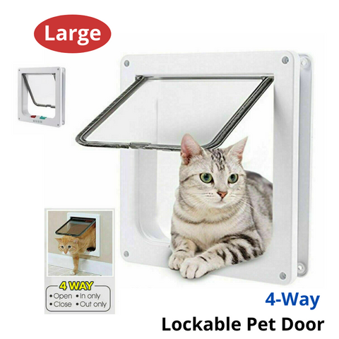 4-Way Lockable Pet Flap Door Screen White Large Size