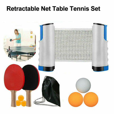 Instant Table Tennis Kit Ping Pong Set Retractable Net Rack + 2 Bats + 6 Balls