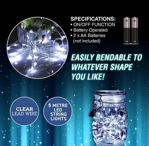 5M String Fairy Lights Clear Lead Wire