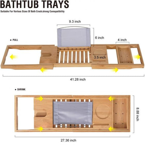 Bamboo Bathtub Caddy Tray  Luxury Spa Organizer with Folding Sides for Tablet, Smartphone, Wine, Book Holders