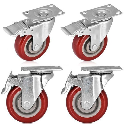 Set of 4 Heavy Duty Swivel Casters with Lock Brakes 5" Polyurethane Wheels