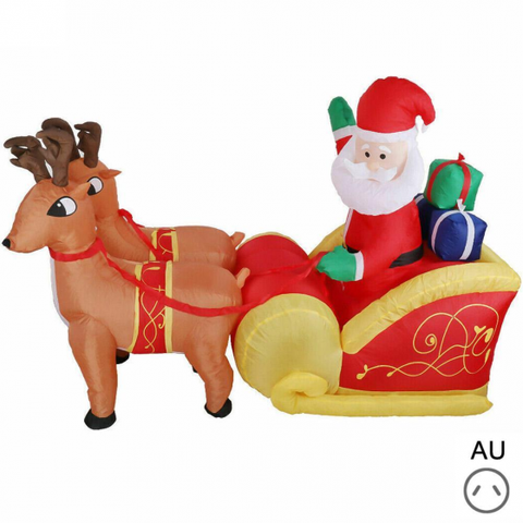 Christmas Inflatable Santa Claus on Sleigh with Two Reindeer & Gift Box Airblown Yard Decorations - LED Lights Blow Up Inflatables Decoration for Christmas Outdoor Yard Garden Home Family