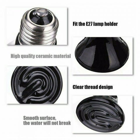 100W Infrared Ceramic Heat Emitter Reptile Heat Lamp Bulb for Lizard Snake