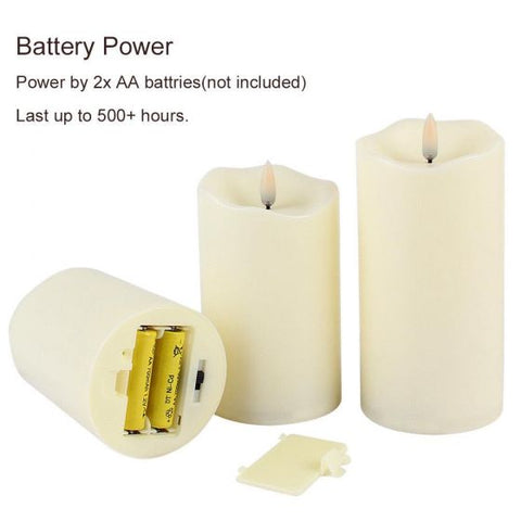 Candle Flickering Warm White Lights Set of 3 Flameless Battery Operated Candles