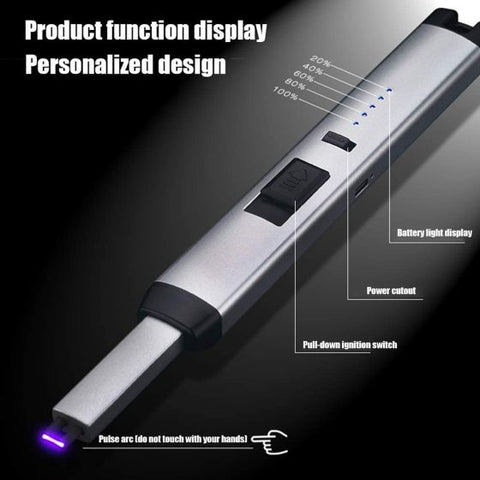 Electronic USB Pulse Plasma Arc Lighter Rechargeable Candle Lighter Safety Lock and Power Indicator