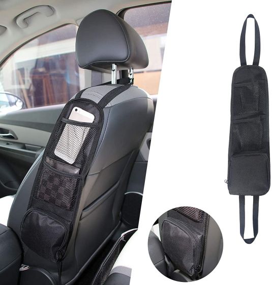 Car Seat Side Storage Bag 3 Pockets Front Seat Mesh Hanging Bag for Auto Small Items, Durable Drink Holder Storage Pockets Fit for All Vehicles