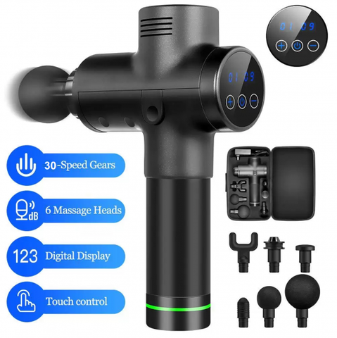 Muscle Massage Gun 6 Heads 30 Speed LCD touch screen Deep Tissue Massager Gun Exercising Muscle Pain Body Relaxation