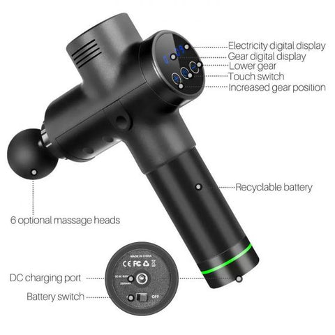 Muscle Massage Gun 6 Heads 30 Speed LCD touch screen Deep Tissue Massager Gun Exercising Muscle Pain Body Relaxation