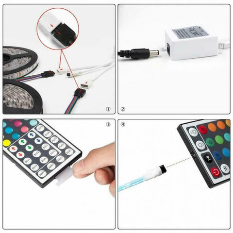 5050 RGB LED strip Light 44key Remote & connector And adapter