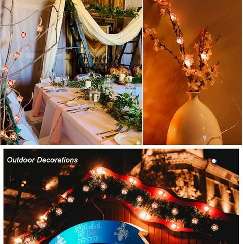 2M 20Leds Cherry Blossoms Flower String Lights Decor  Indoor Outdoor Starry Fairy String Lights for Home Bedroom Spring Wedding Party Battery Powered