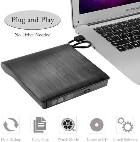 External DVD CD Writer USB 3.0 Burner Drive Player High Speed Data Transfer for Laptop/Desktop/MacBook/Windows 10/8/7 - (Black)