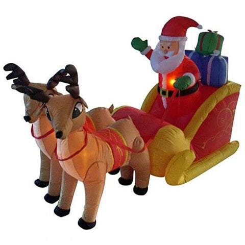 Christmas Inflatable Santa Claus on Sleigh with Two Reindeer & Gift Box Airblown Yard Decorations - LED Lights Blow Up Inflatables Decoration for Christmas Outdoor Yard Garden Home Family