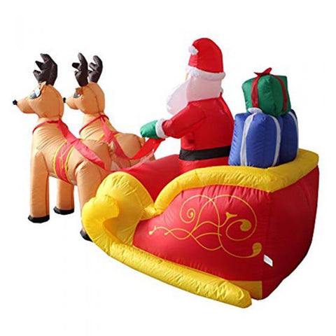 Christmas Inflatable Santa Claus on Sleigh with Two Reindeer & Gift Box Airblown Yard Decorations - LED Lights Blow Up Inflatables Decoration for Christmas Outdoor Yard Garden Home Family