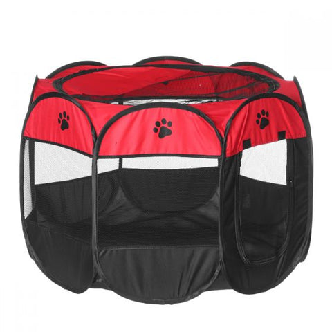 Pet Portable Foldable Playpen, Dog/Cat/Puppy Exercise Pen Kennel, Removable Mesh Shade Cover (Red)
