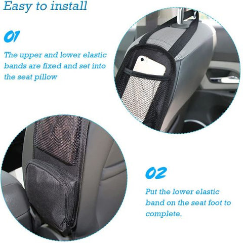 Car Seat Side Storage Bag 3 Pockets Front Seat Mesh Hanging Bag for Auto Small Items, Durable Drink Holder Storage Pockets Fit for All Vehicles