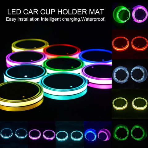 Car LED Light Cup Holder Automotive Interior USB Colorful Atmosphere Lights Lamp Drink Holder Anti-Slip Mat Auto Accessories