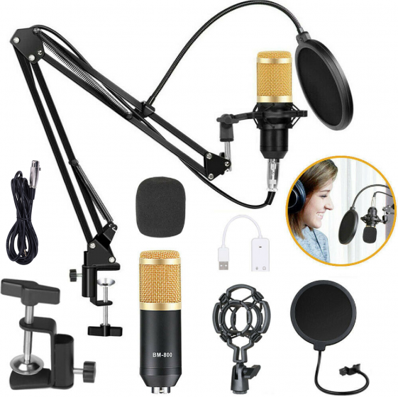 BM800 Pro Condenser Microphone Kit Studio Audio Recording Arm Stand Shock Mount