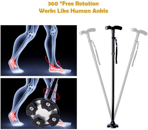 Folding Walking Cane with LED Light Adjustable Lightweight for Men and Women for Arthritis