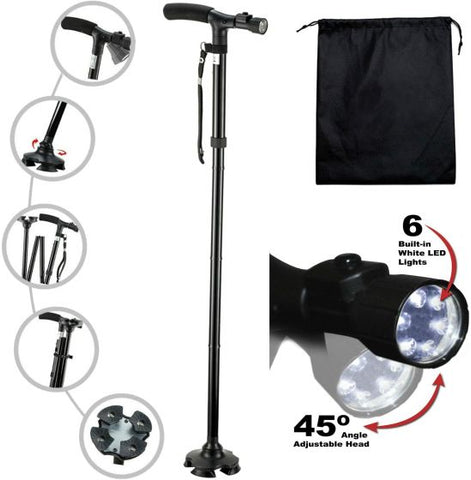 Folding Walking Cane with LED Light Adjustable Lightweight for Men and Women for Arthritis