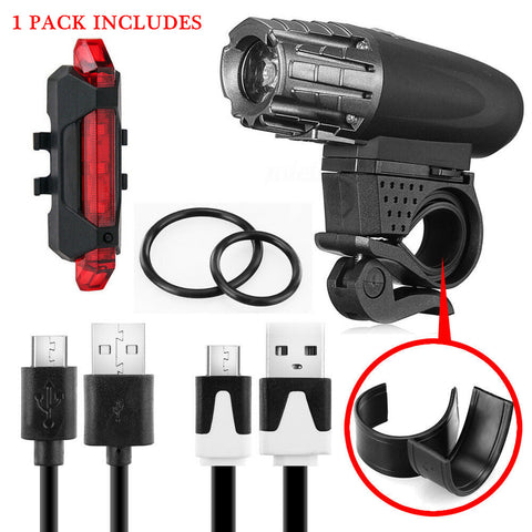 Rechargeable LED Bike Bicycle USB Waterproof Front Headlight Back Tail Lights