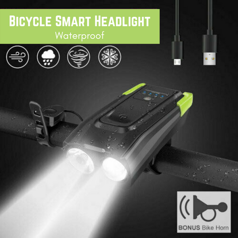 USB Rechargeable 15000LM Bicycle Bike Smart Front Light 2*T6 LED 6 Modes w/ Horn