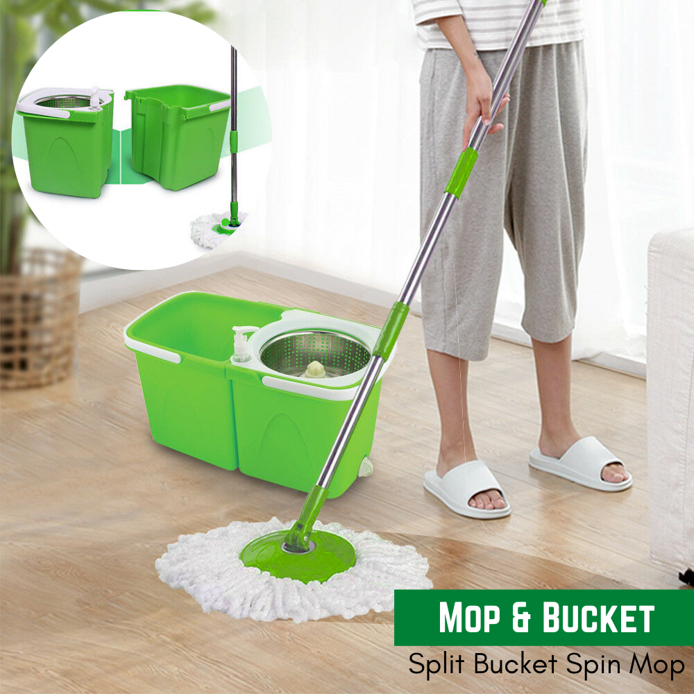 Split Bucket 360 Rotating Magic Spin Mop 2 Microfibre Mop Heads