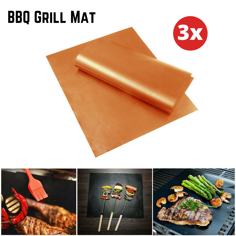 3x BBQ Grill Mat Reusable Copper