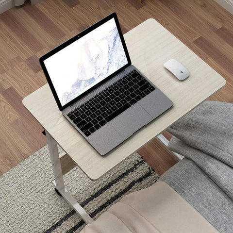 EZONEDEAL Adjustable C-Shape Portable Sofa Bed Side Table Laptop Desk with Wheels for Small Space (Beech Wood Color)