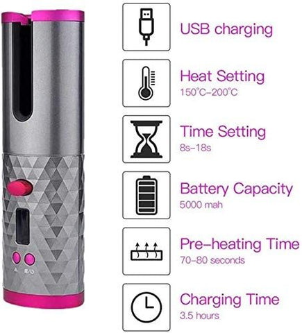 Cordless Automatic  Wireless Curler Rechargeable Hair Curling Wand for Hair Styling