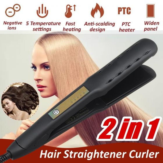2 In 1 Electric Hair Straightener 20s PTC Heater 5 Gear Ceramic Tourmaline Ionic Flat Curler Wet and Dry Use Hair Styler