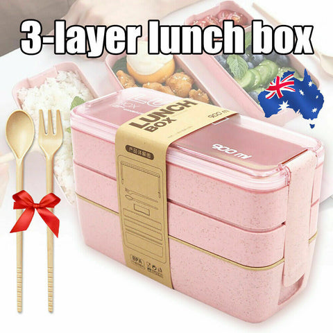 3-Layer Bento Box Students Lunch Box Eco-Friendly Leakproof 900ml Food Container