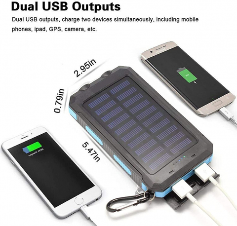 Solar Charger Solar Power Bank 20000mAh Waterproof Portable External Backup Outdoor Cell Phone Battery Charger with Dual LED Flashlights Solar Panel Compatible with All Smartphone (Black & Blue)