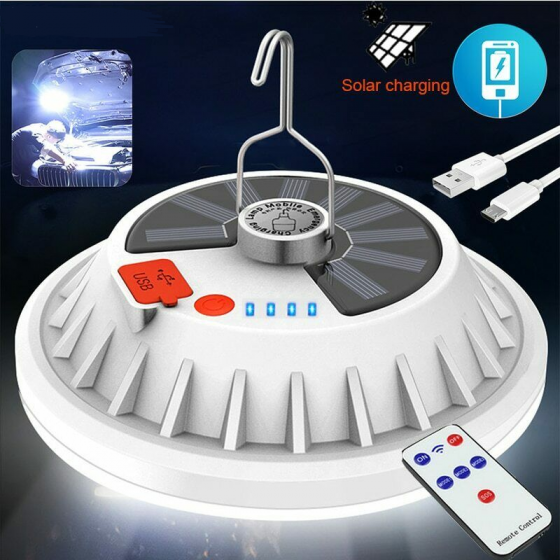 100W 120LED Solar with Remote Controller Portable Outdoor Camping Emergency Lamp USB Rechargeable Hook Light