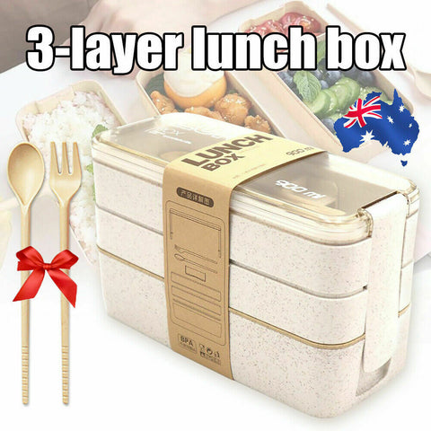 3-Layer Bento Box Students Lunch Box Eco-Friendly Leakproof 900ml Food Container
