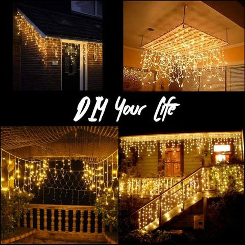 10M 432Led 8 Modes Icicle String Lights with 72 Drops, Window Curtain Fairy Icicle Lights, Icicle Fairy Twinkle Lights for Christmas, Party, Holiday (Warm White)